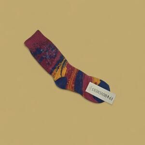 Free People Multicolor Maroon Blue Yellow Patterned Crew Sock